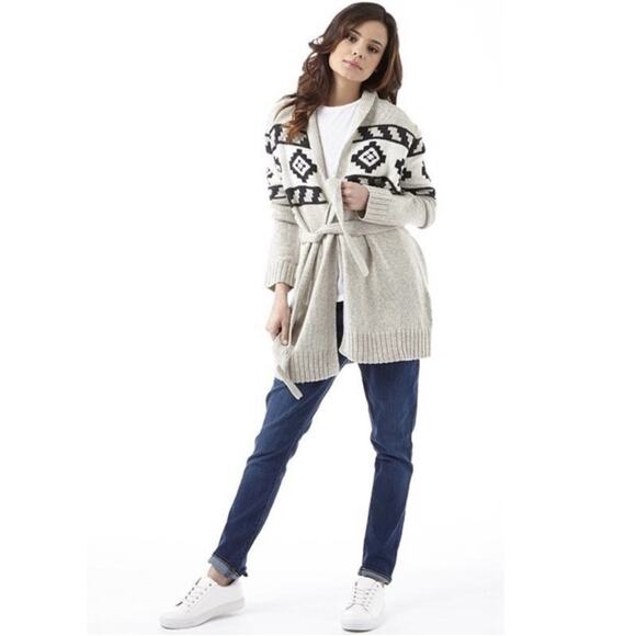 Levi’s Knit Tie Gray Southwestern Wool Blend Open Front Cardigan Sweater - Picture 1 of 10